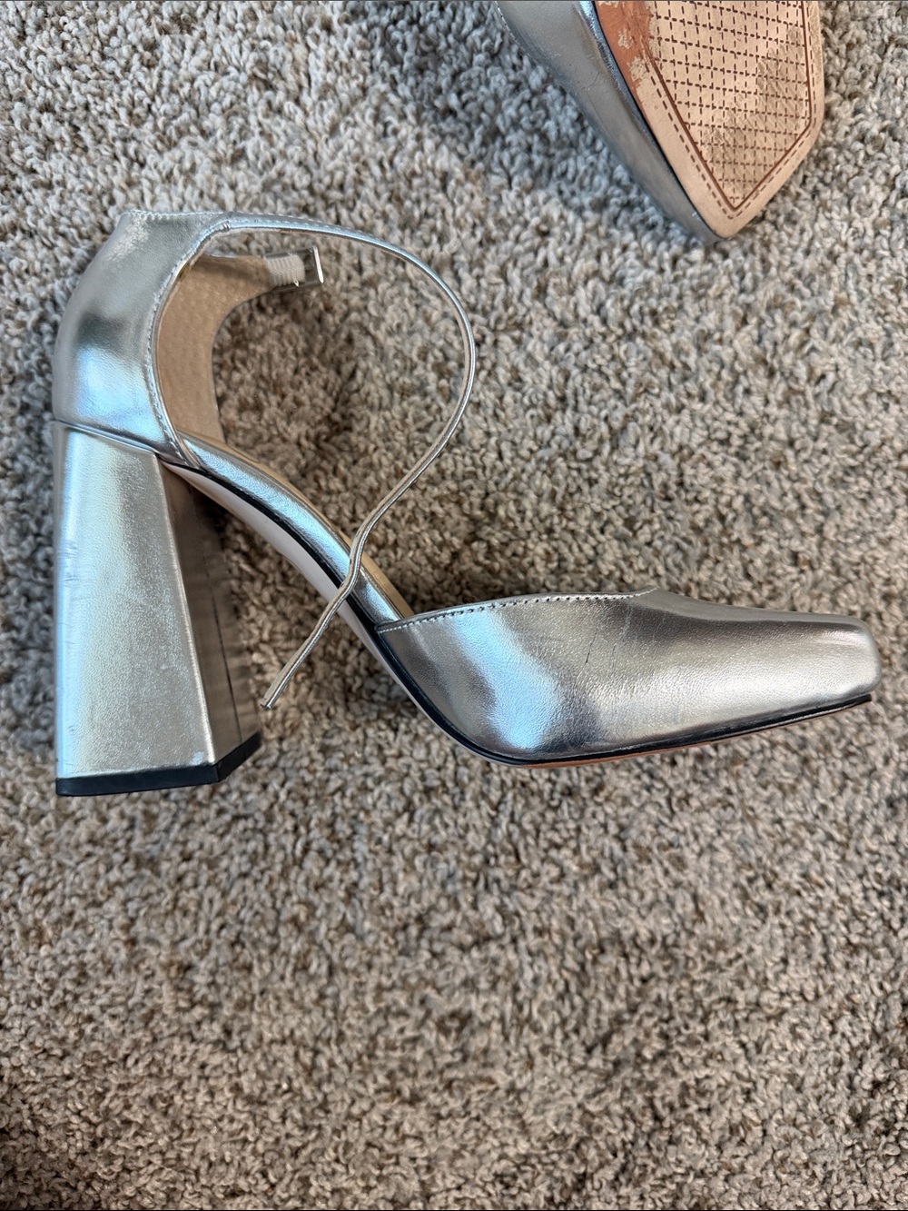 Jessica Simpson Silver Metallic Block Heel Mary Jane Pump